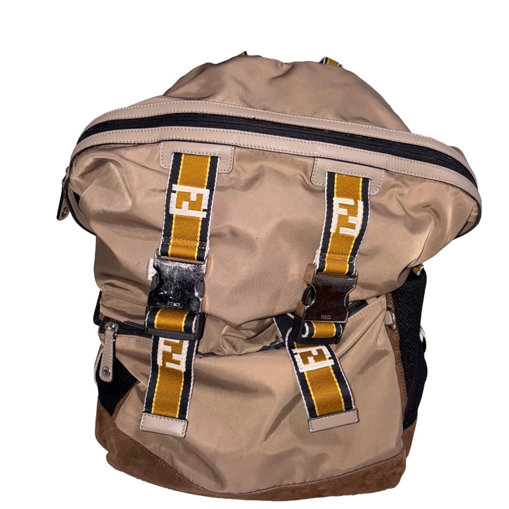 Fendi Nylon Contrast Buckle Backpack